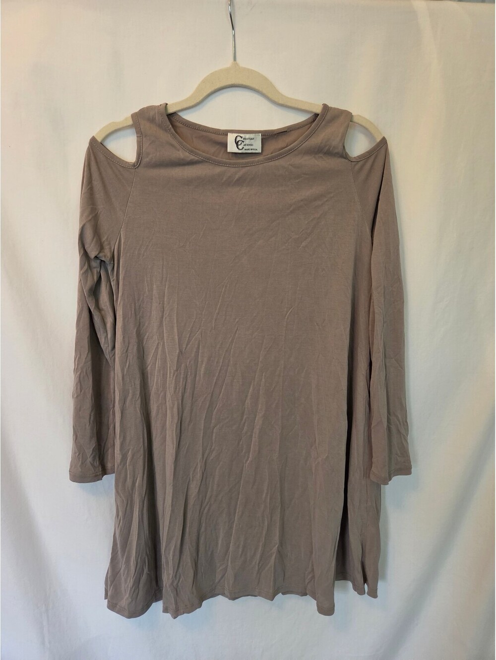 Christian Caliendo Women's Medium Cold Shoulder Long Sleeve Dress Taupe